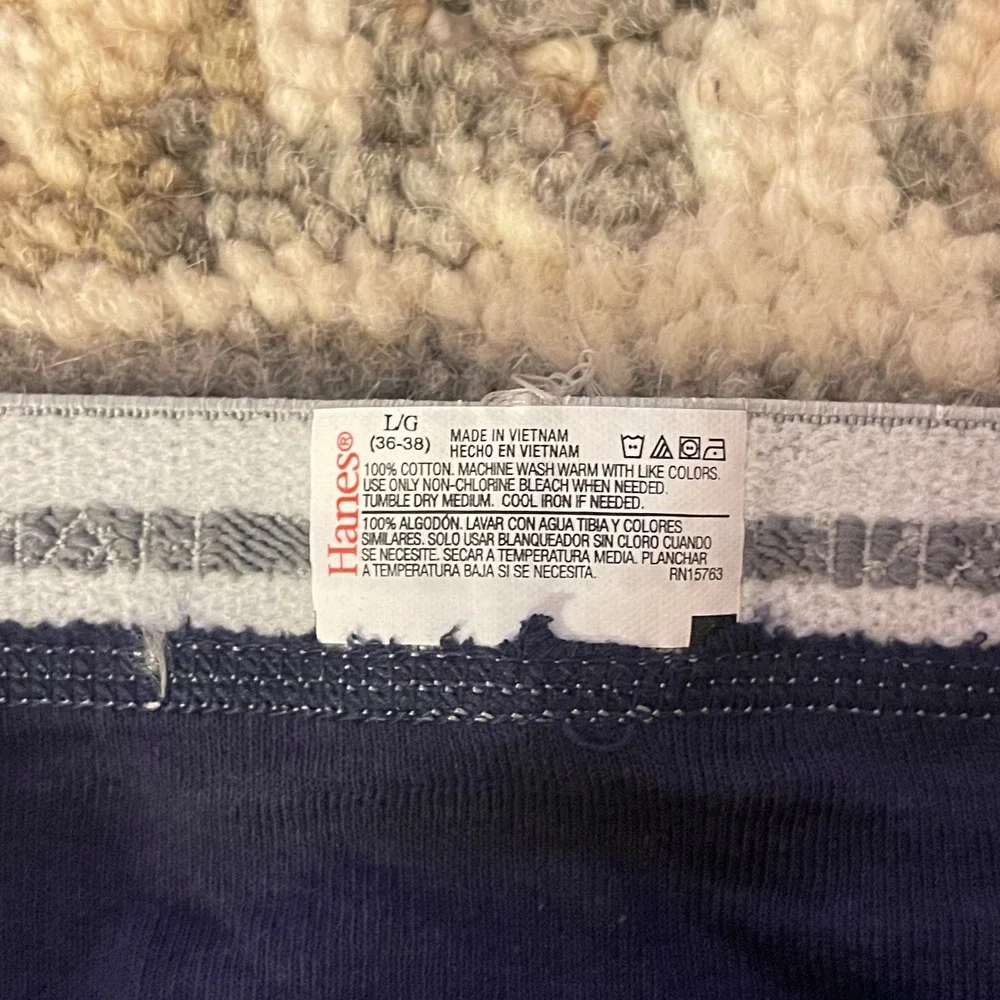 VTG 90s Gray Waist Band Navy Blue Classic Hane Men Brief Large 36-38 100% Cotton